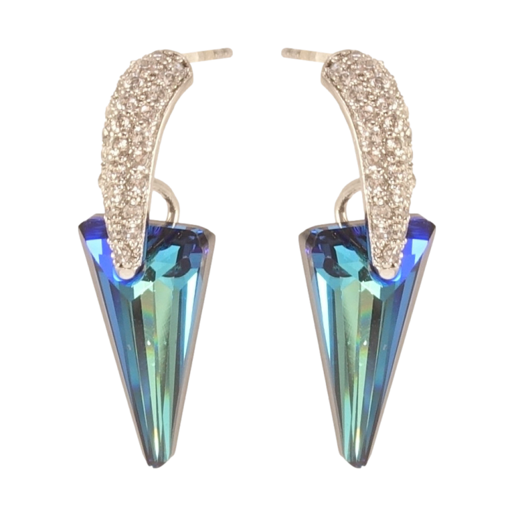 Сережки Xuping колір Родій з кристалами Swarovski пусети Кристали Metallic Blue на декоративних дугах фото №24