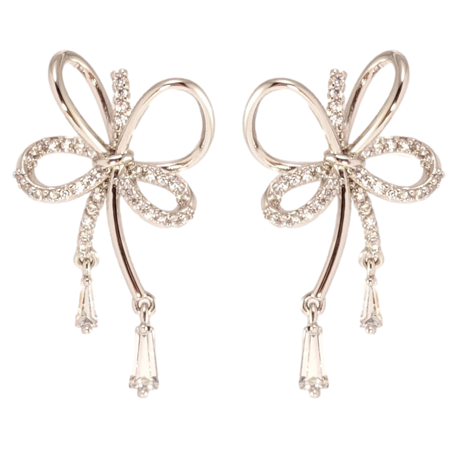 Серьги Xuping QQMM Родий пусеты Бантики с цирконием фото №1 Серьги Xuping QQMM Родий пусеты Бантики с цирконием фото №1