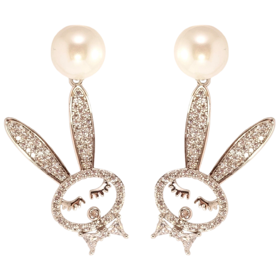 Серьги Xuping QQMM Родий пусеты Кролики на жемчужинах ø 9мм фото №1 Серьги Xuping QQMM Родий пусеты Кролики на жемчужинах ø 9мм фото №1