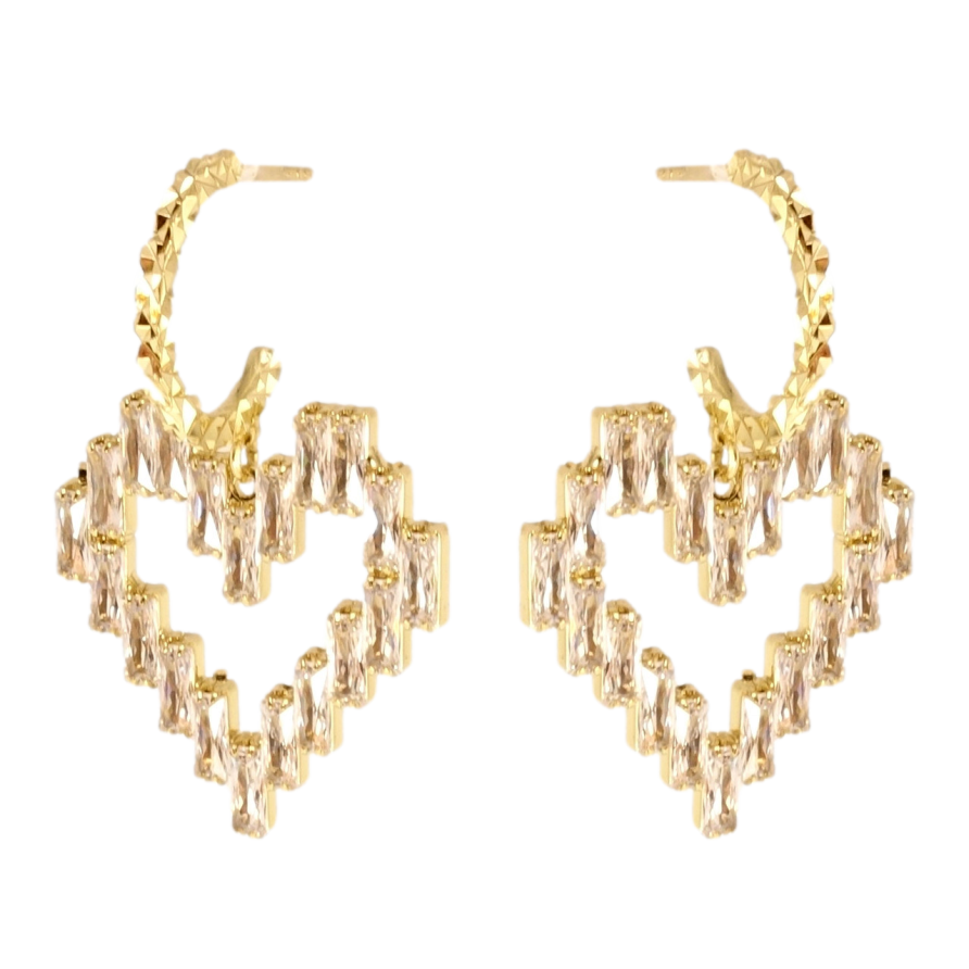 Сережки Xuping QQMM Позолота 14K пусети Кристальні Серця фото №1 Сережки Xuping QQMM Позолота 14K пусети Кристальні Серця фото №1