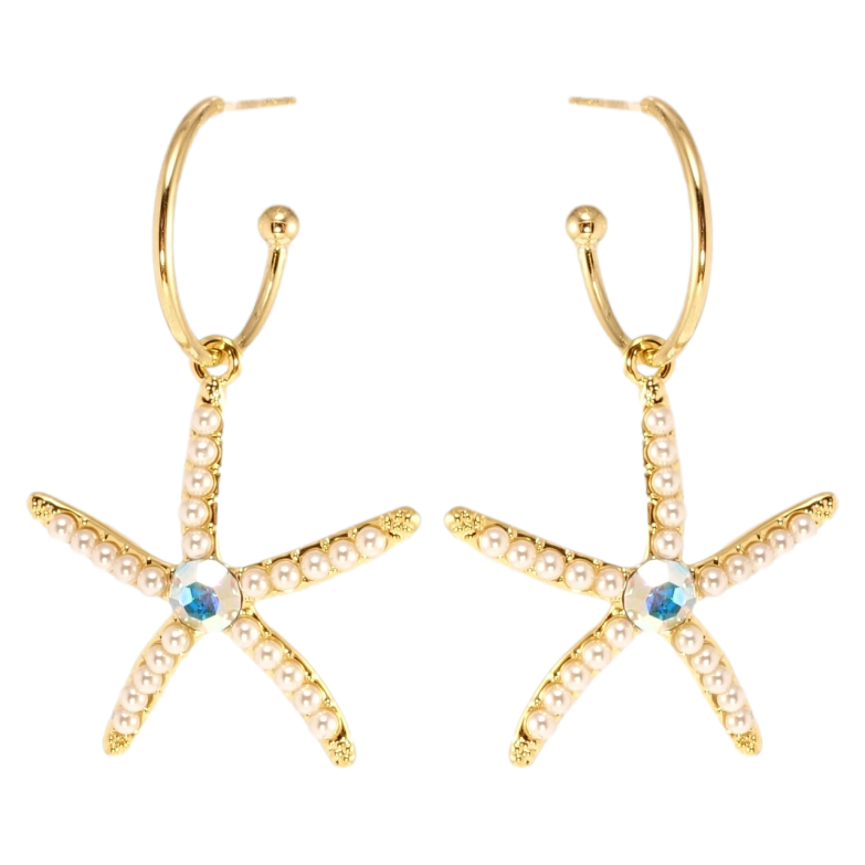 Сережки Xuping QQMM Позолота 14K пусети Морські зірки з кристалами та дрібним фото №1 Сережки Xuping QQMM Позолота 14K пусети Морські зірки з кристалами та дрібним фото №1