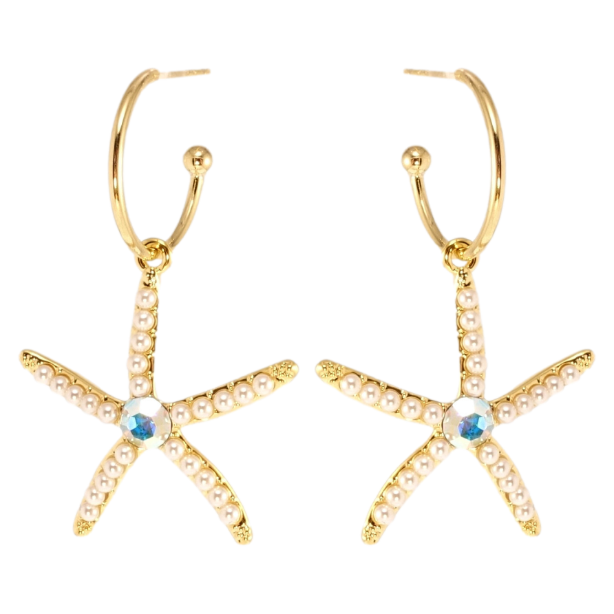 Сережки Xuping QQMM Позолота 14K пусети Морські зірки з кристалами та дрібним фото №1 Сережки Xuping QQMM Позолота 14K пусети Морські зірки з кристалами та дрібним фото №1