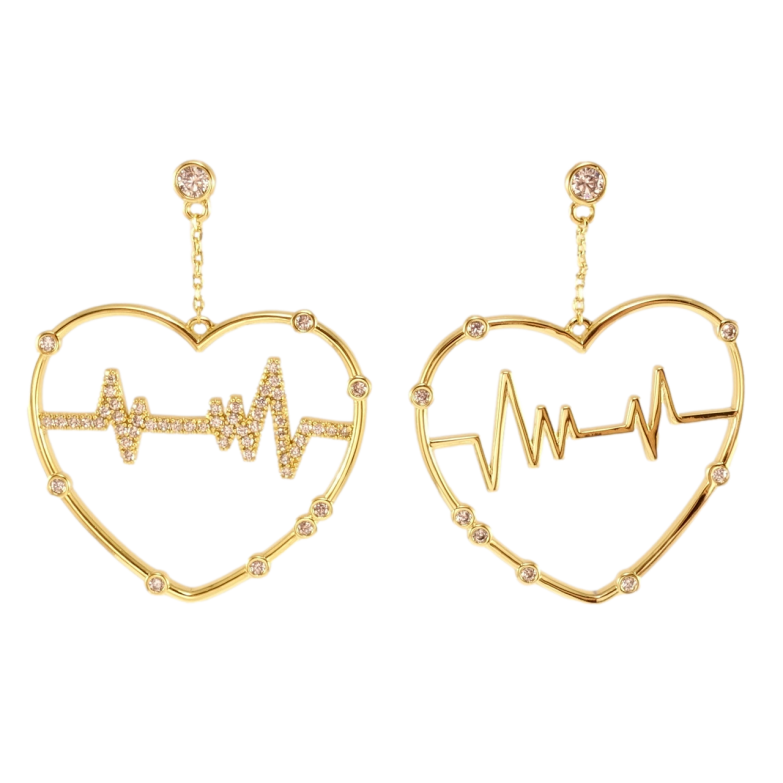 Серьги Xuping QQMM Позолота 14K пусеты Ассиметричные сердечки с кардиограммой фото №2