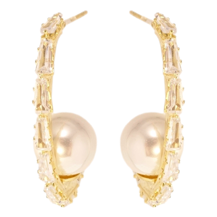Сережки Xuping QQMM Позолота 14K пусети Дуги з цирконієм та перлами фото №1 Сережки Xuping QQMM Позолота 14K пусети Дуги з цирконієм та перлами фото №1