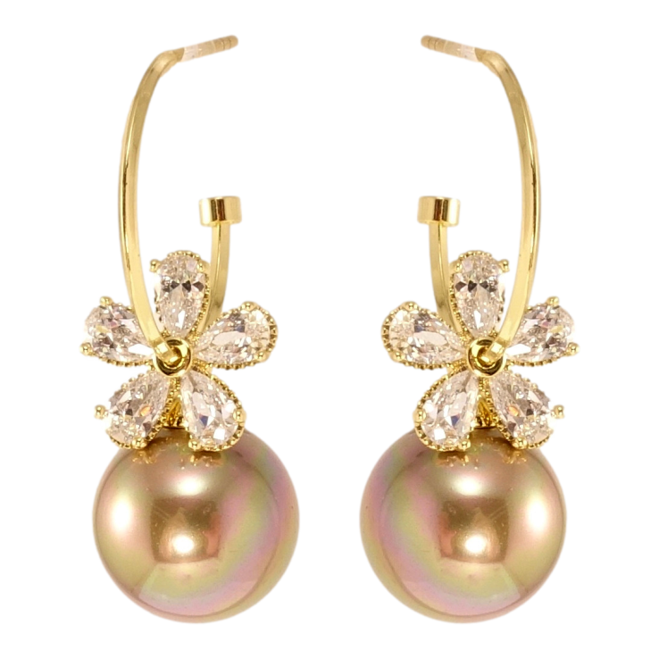 Сережки Xuping QQMM Позолота 14K пусети Дуги з кристальними квіточками та перлинами капучіно фото №25 Сережки Xuping QQMM Позолота 14K пусети Дуги з кристальними квіточками та перлинами капучіно фото №25