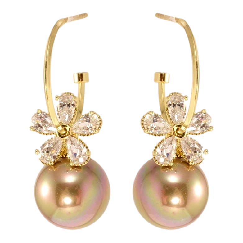 Серьги Xuping QQMM Позолота 14K пусеты Дуги с кристальными цветочками и жемчужинами капучино фото №1 Серьги Xuping QQMM Позолота 14K пусеты Дуги с кристальными цветочками и жемчужинами капучино фото №1