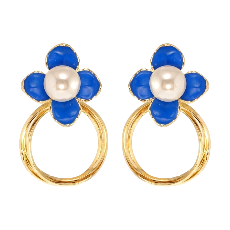 Сережки Xuping QQMM Позолота 14K пусети Квіточки на колечках з перлинами та фото №1 Сережки Xuping QQMM Позолота 14K пусети Квіточки на колечках з перлинами та фото №1