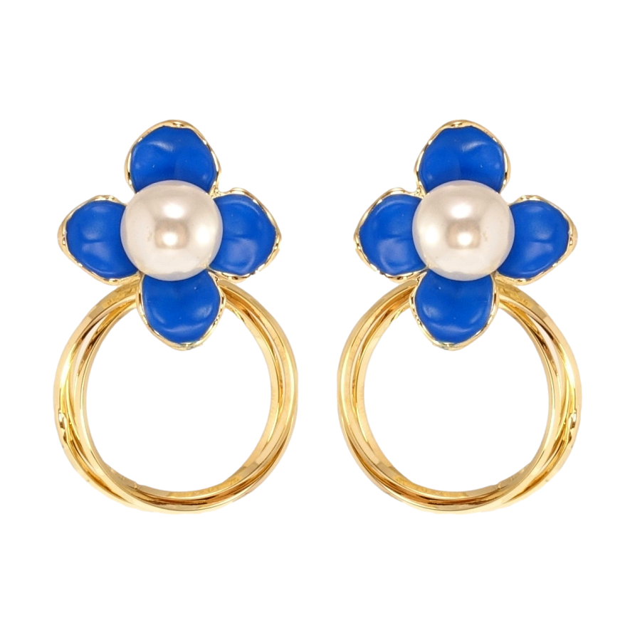 Сережки Xuping QQMM Позолота 14K пусети Квіточки на колечках з перлинами та фото №1 Сережки Xuping QQMM Позолота 14K пусети Квіточки на колечках з перлинами та фото №1