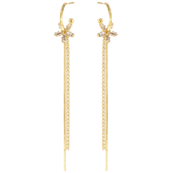 Сережки Xuping QQMM Позолота 14K пусети Кристальні квіточки на дугах з ланцюжками фото №12 Сережки Xuping QQMM Позолота 14K пусети Кристальні квіточки на дугах з ланцюжками фото №12