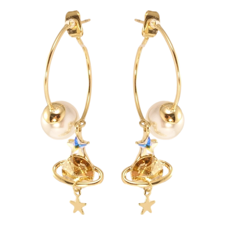 Серьги Xuping цвет 14K с кристаллами Swarovski пусеты Галактика с кр-ллами Light Topaz и АВ фото №5