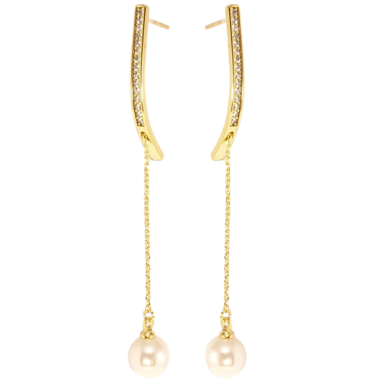 Серьги Xuping QQMM Позолота 14K пусеты Жемчужные подвески на дугах с цирконием ø фото №3 Серьги Xuping QQMM Позолота 14K пусеты Жемчужные подвески на дугах с цирконием ø фото №3