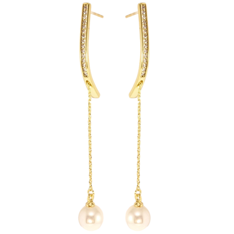 Серьги Xuping QQMM Позолота 14K пусеты Жемчужные подвески на дугах с цирконием ø фото №1 Серьги Xuping QQMM Позолота 14K пусеты Жемчужные подвески на дугах с цирконием ø фото №1