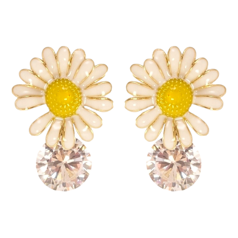 Серьги Xuping QQMM Позолота 14K пусеты Ромашки с кристаллами, прокраска фото №1 Серьги Xuping QQMM Позолота 14K пусеты Ромашки с кристаллами, прокраска фото №1