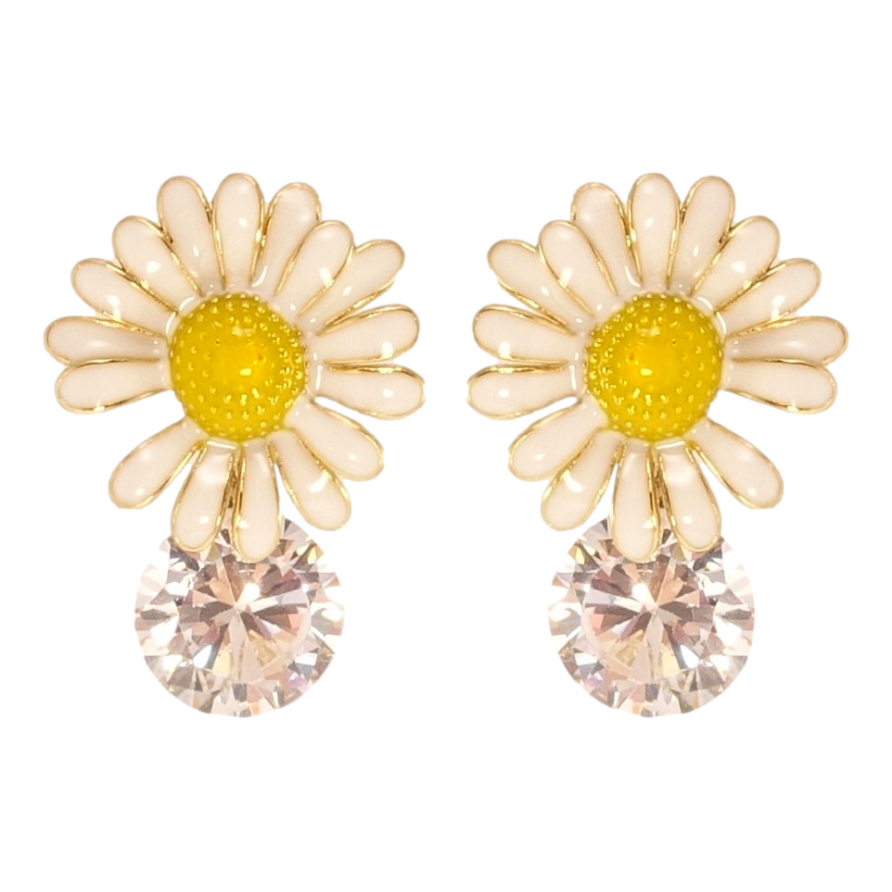 Серьги Xuping QQMM Позолота 14K пусеты Ромашки с кристаллами, прокраска фото №1 Серьги Xuping QQMM Позолота 14K пусеты Ромашки с кристаллами, прокраска фото №1