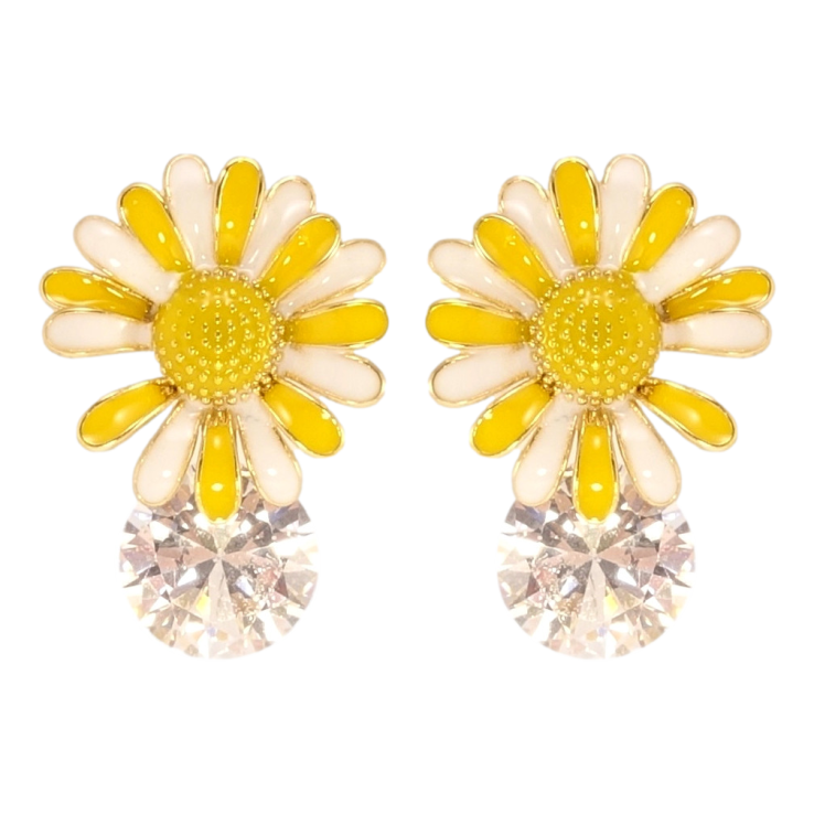 Сережки Xuping QQMM Позолота 14K пусети Ромашки з кристалами, фарбування емаллю фото №3 Сережки Xuping QQMM Позолота 14K пусети Ромашки з кристалами, фарбування емаллю фото №3