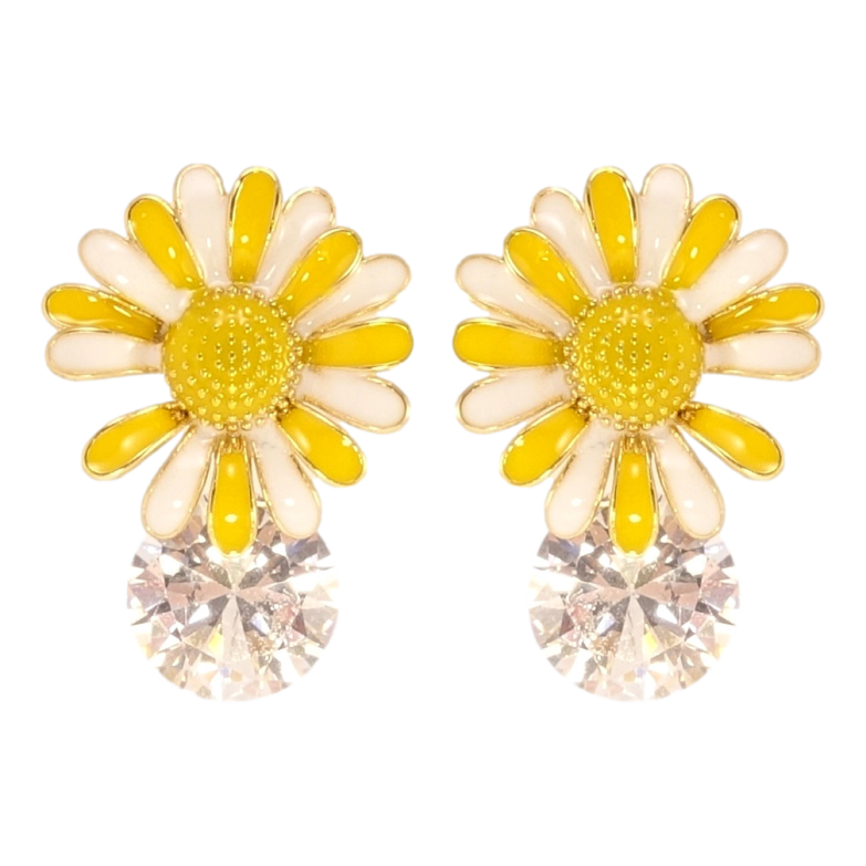Сережки Xuping QQMM Позолота 14K пусети Ромашки з кристалами, фарбування емаллю фото №1 Сережки Xuping QQMM Позолота 14K пусети Ромашки з кристалами, фарбування емаллю фото №1