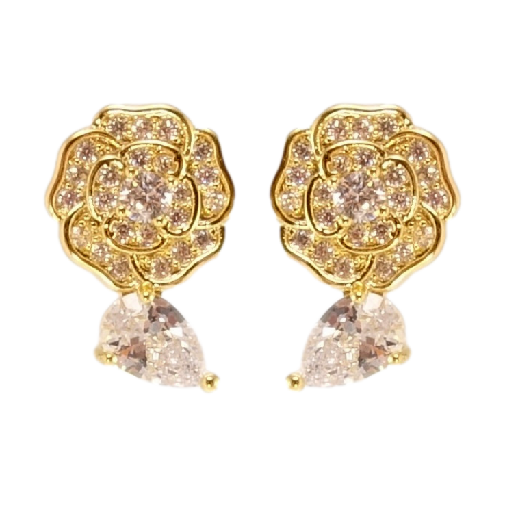 Сережки Xuping QQMM Позолота 14K пусети Квіточки з цирконієм фото №4 Сережки Xuping QQMM Позолота 14K пусети Квіточки з цирконієм фото №4