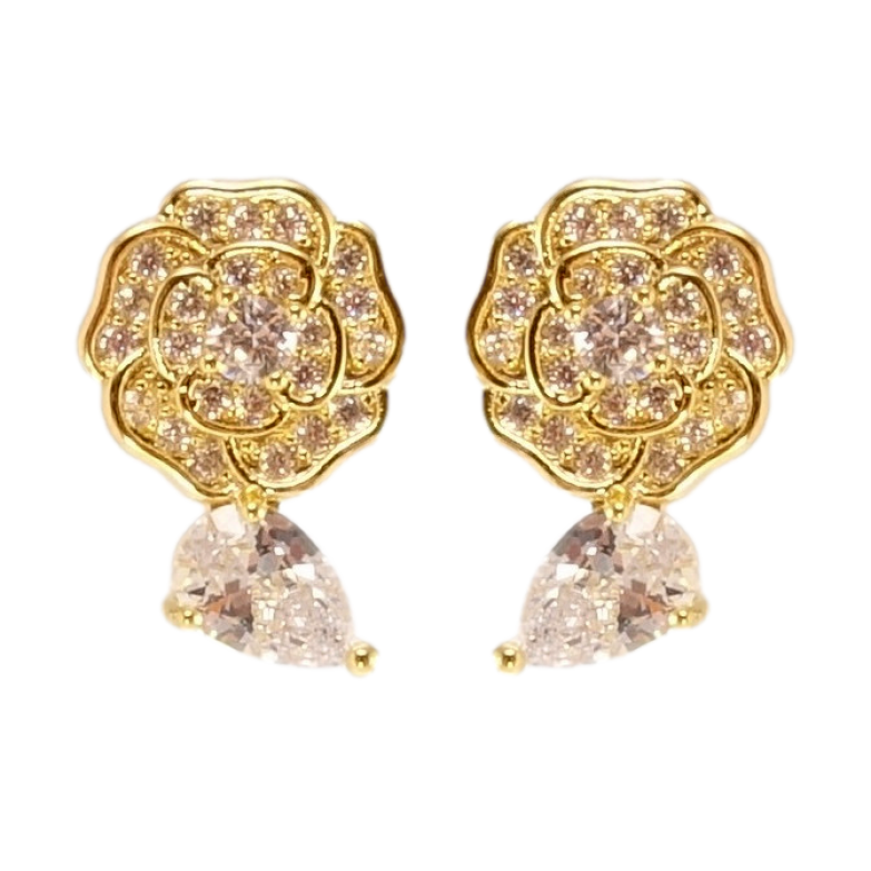 Сережки Xuping QQMM Позолота 14K пусети Квіточки з цирконієм фото №2 Сережки Xuping QQMM Позолота 14K пусети Квіточки з цирконієм фото №2