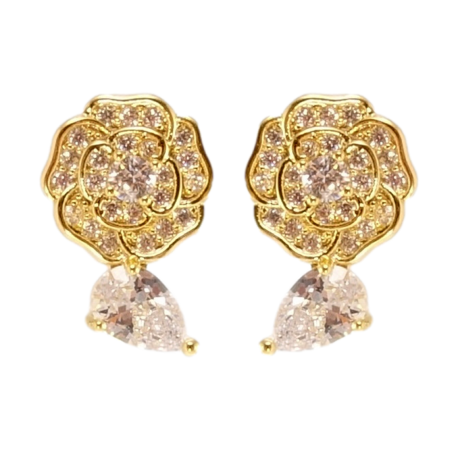 Сережки Xuping QQMM Позолота 14K пусети Квіточки з цирконієм фото №1 Сережки Xuping QQMM Позолота 14K пусети Квіточки з цирконієм фото №1