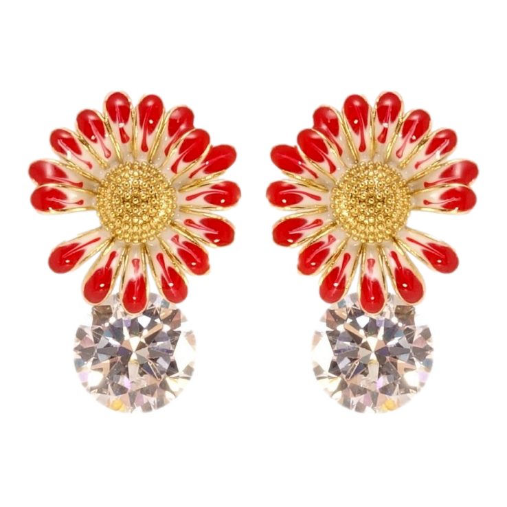 Сережки Xuping QQMM Позолота 14K пусети Квіточки з цирконієм та фарбуванням емаллю фото №2 Сережки Xuping QQMM Позолота 14K пусети Квіточки з цирконієм та фарбуванням емаллю фото №2