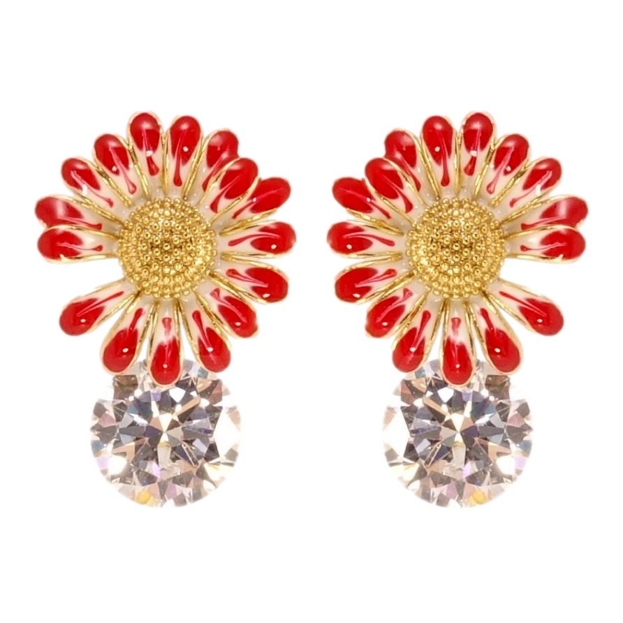 Сережки Xuping QQMM Позолота 14K пусети Квіточки з цирконієм та фарбуванням емаллю фото №1 Сережки Xuping QQMM Позолота 14K пусети Квіточки з цирконієм та фарбуванням емаллю фото №1