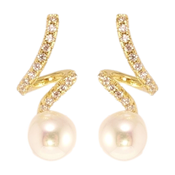 Сережки Xuping QQMM Позолота 14K пусети Завитки з цирконієм та перлинами фото №11 Сережки Xuping QQMM Позолота 14K пусети Завитки з цирконієм та перлинами фото №11