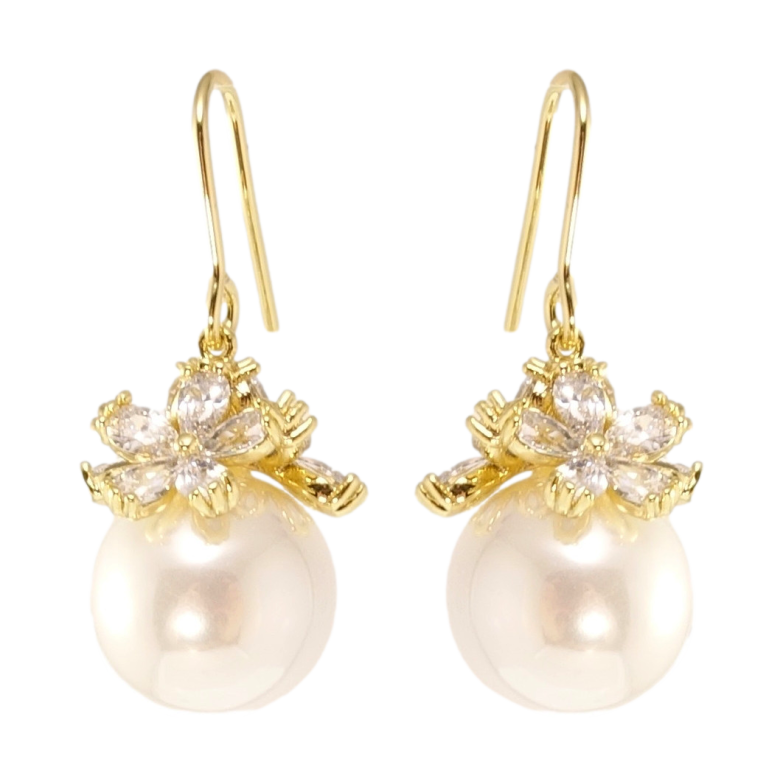 Сережки Xuping QQMM Позолота 14K пусети Перлини під квітковим куполом фото №1 Сережки Xuping QQMM Позолота 14K пусети Перлини під квітковим куполом фото №1