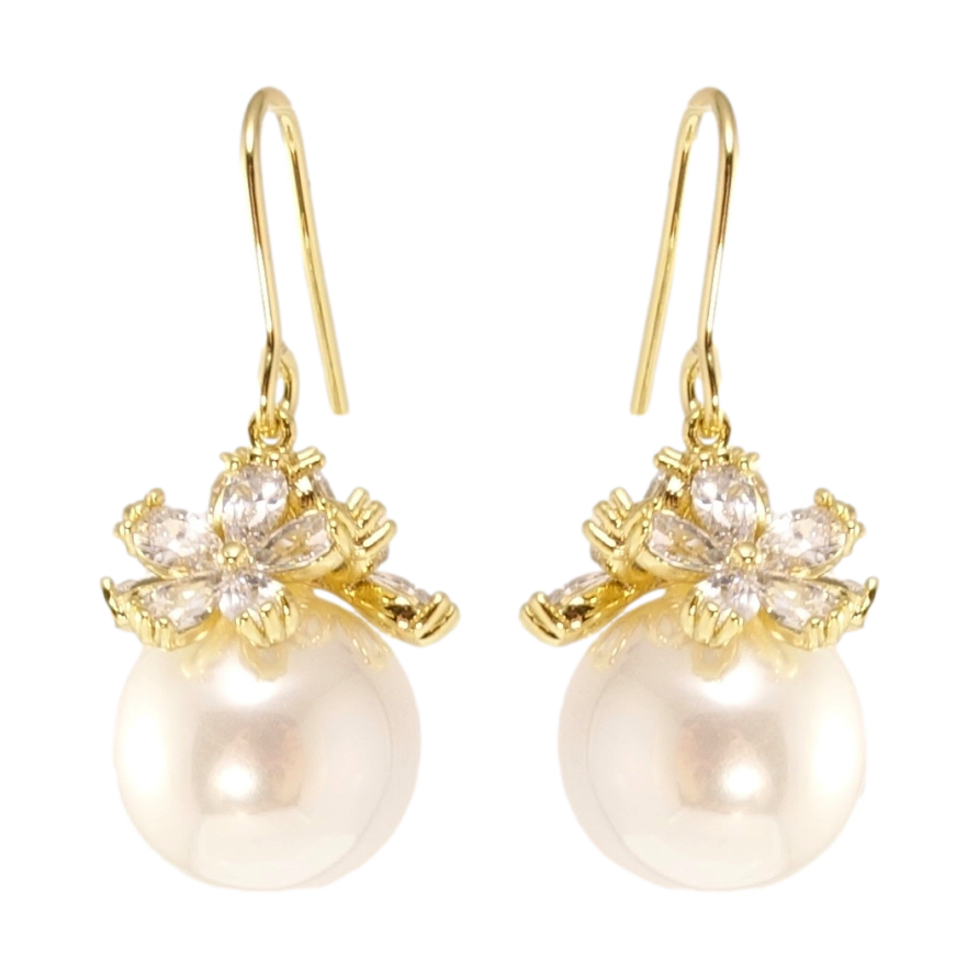 Сережки Xuping QQMM Позолота 14K пусети Перлини під квітковим куполом фото №1 Сережки Xuping QQMM Позолота 14K пусети Перлини під квітковим куполом фото №1