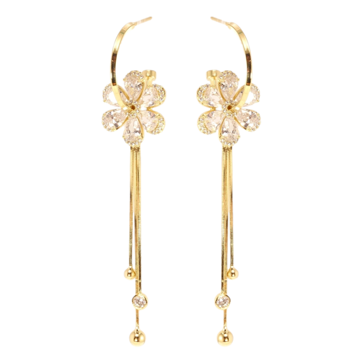 Серьги Xuping цвет 14K с кристаллами Swarovski пусеты Кристальные цветочки на дугах фото №4