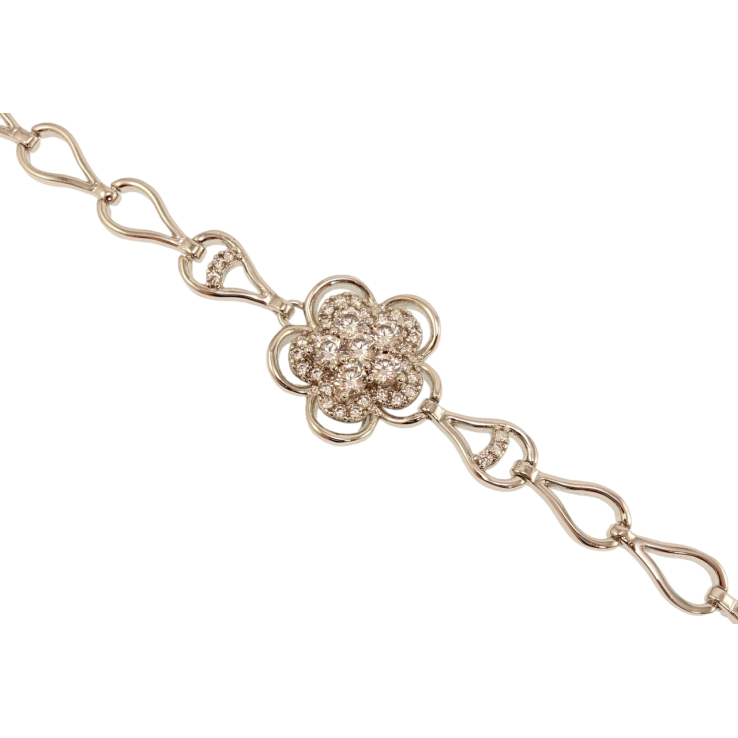 Браслет Xuping Родий Звенья капельки вставка цветочек длина с доп. замком 16.5,18.5см х 6мм фото №11 Браслет Xuping Родий Звенья капельки вставка цветочек длина с доп. замком 16.5,18.5см х 6мм фото №11