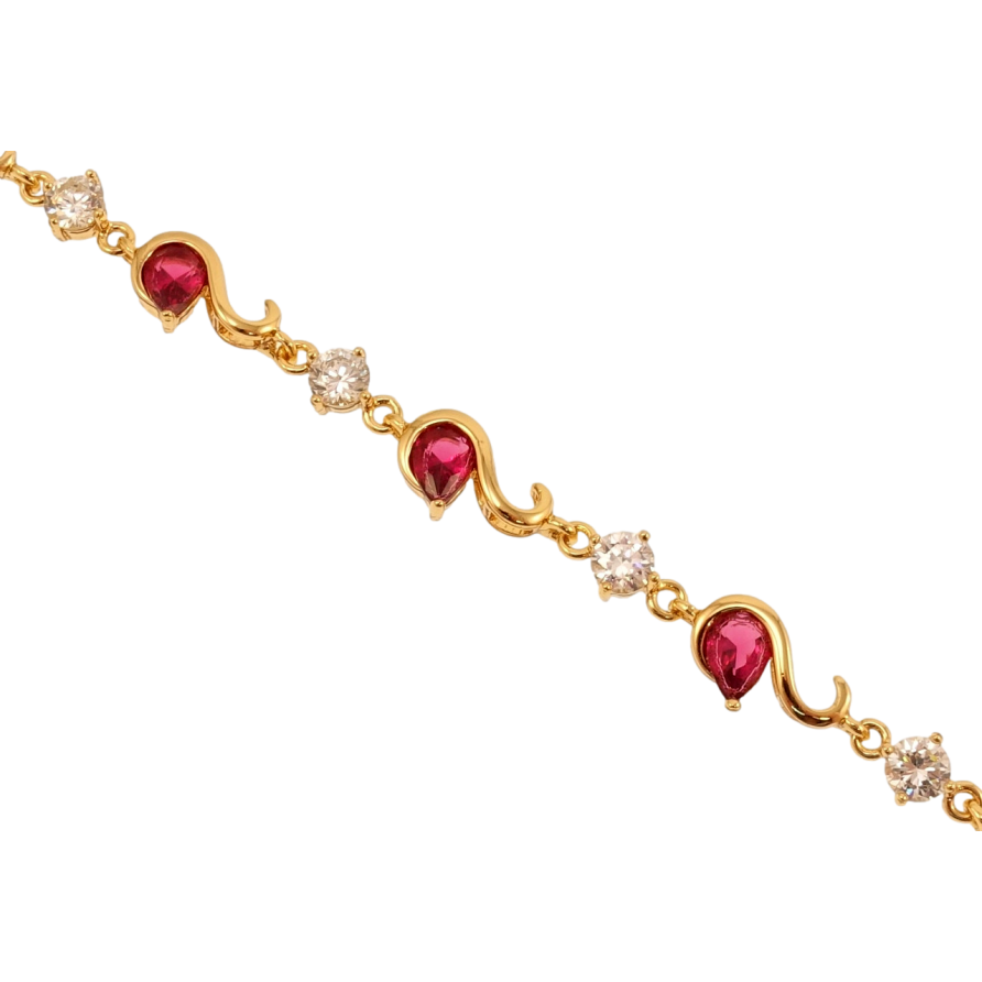 Браслет Xuping Позолота 18K Изогнутые звенья с белыми и малиновыми кристаллами длина 17см х 4-7мм фото №1 Браслет Xuping Позолота 18K Изогнутые звенья с белыми и малиновыми кристаллами длина 17см х 4-7мм фото №1