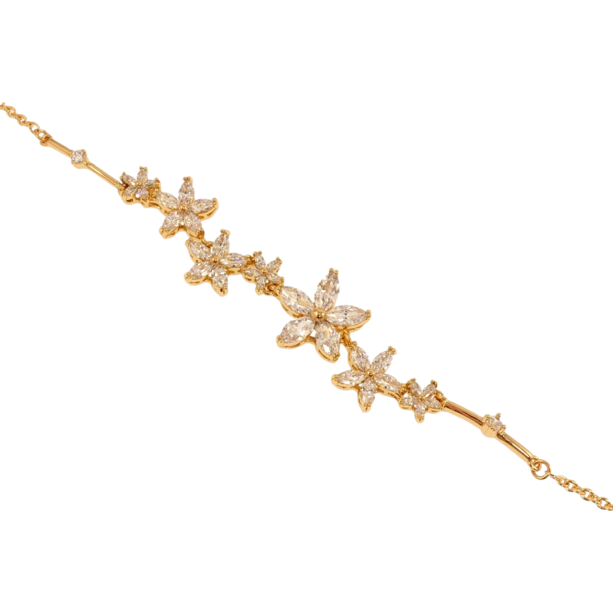 Браслет Xuping Позолота 18K Кристальные цветочки длина с доп.цеп. 16.5-19.5см х 2мм фото №1