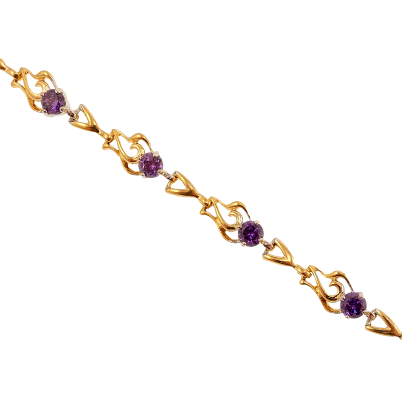 Браслет Xuping Позолота + Родій Декоративні ланки з бузковими кристалами довжина 17см х 4-6мм фото №1 Браслет Xuping Позолота + Родій Декоративні ланки з бузковими кристалами довжина 17см х 4-6мм фото №1