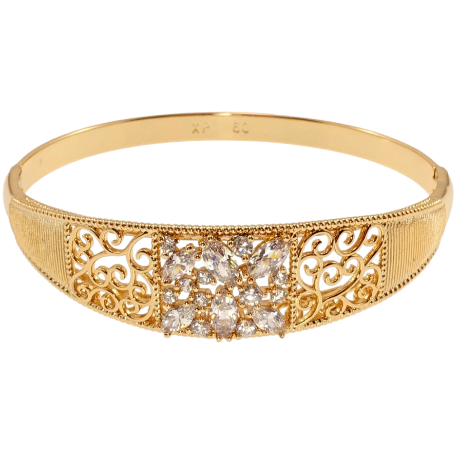 Браслет Xuping Позолота 18K Резной вензельный орнамент с россыпью циркония ø 6см фото №1 Браслет Xuping Позолота 18K Резной вензельный орнамент с россыпью циркония ø 6см фото №1