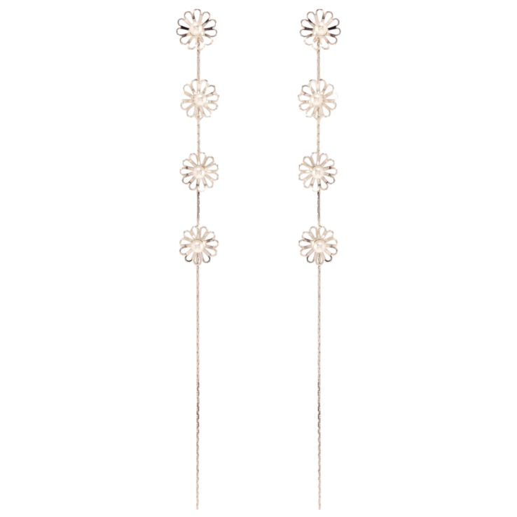 Серьги Xuping QQMM Родий пусеты Цветочки на цепочке фото №12