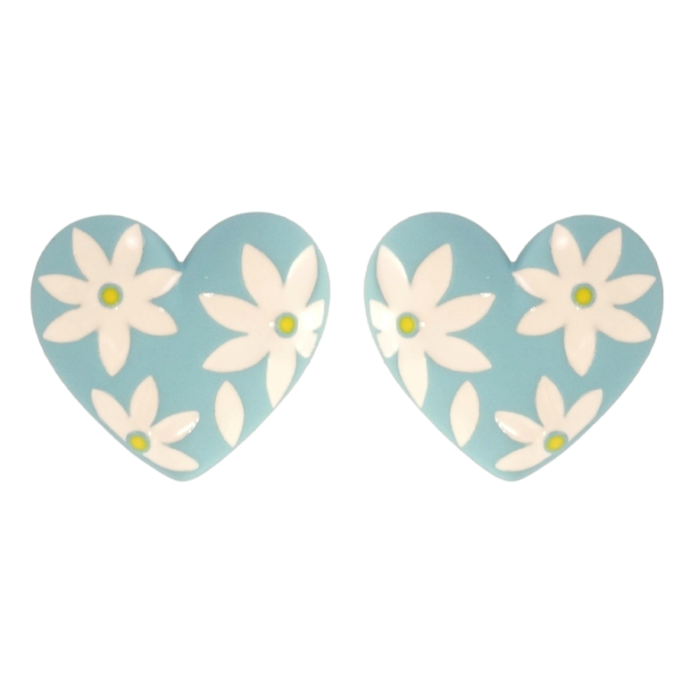 Сережки Xuping QQMM Родій пусети Сердечки з квітковим візерунком емаллю фото №1 Сережки Xuping QQMM Родій пусети Сердечки з квітковим візерунком емаллю фото №1