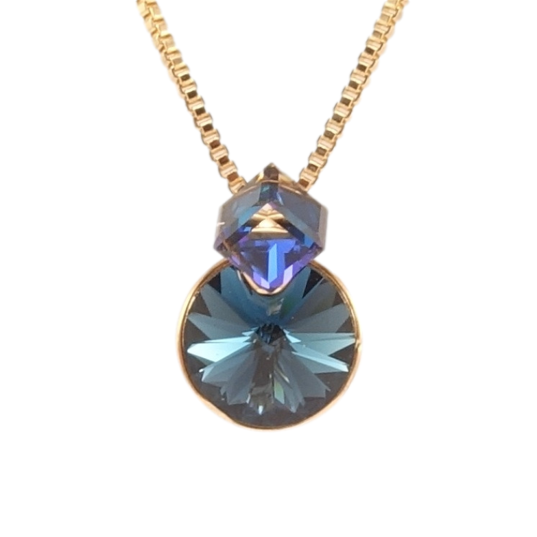 Кулон Xuping колір 18K з кр-ми Swarovski на ланцюжку Кристали Montana та Bermuda Blue довжина 40-45см фото №1