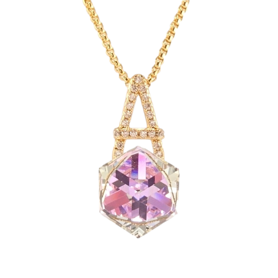 Кулон Xuping колір 18K з кр-ми Swarovski на ланцюжку Літера А з кристальним кубом Smoky Mauve довжина 40-45см фото №1