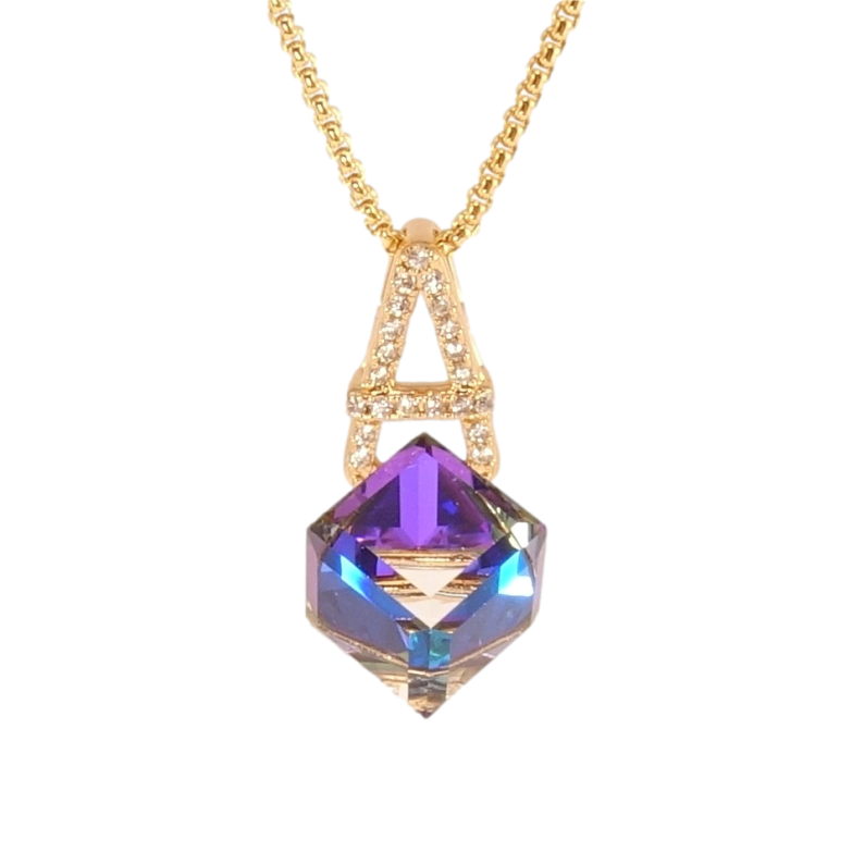 Кулон Xuping колір 18K з кр-ми Swarovski на ланцюжку Літера А з кристальним кубом Majestic Blue довжина фото №1