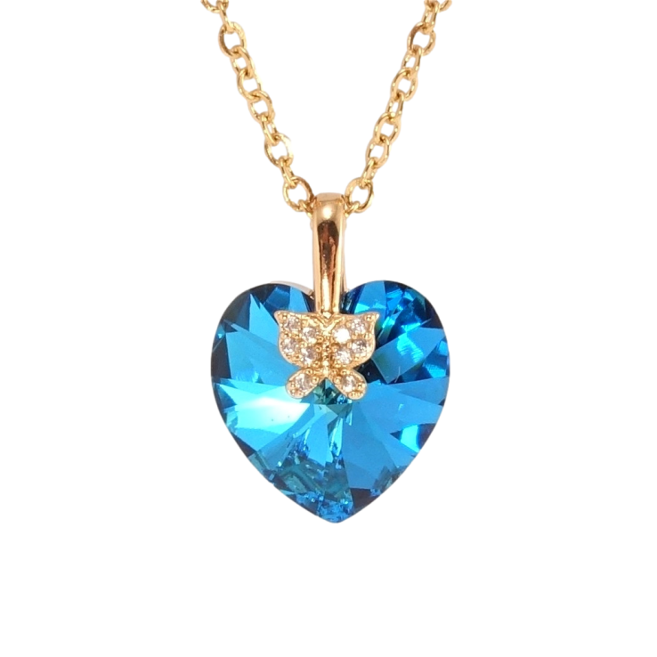 Кулон Xuping колір 18K з кр-ми Swarovski на ланцюжку Кристальне серце Capri Blue довжина 40-45см х 2см фото №4