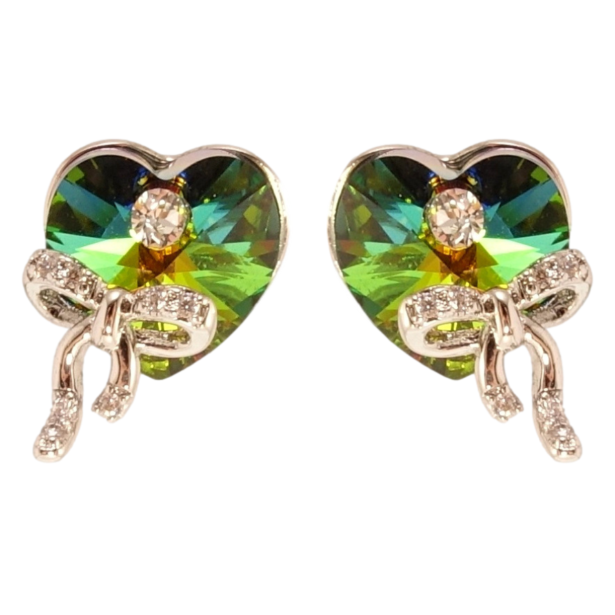 Сережки Xuping колір Родій з кристалами Swarovski пусети Сердечка Vitrail Medium з бантами фото №1 Сережки Xuping колір Родій з кристалами Swarovski пусети Сердечка Vitrail Medium з бантами фото №1