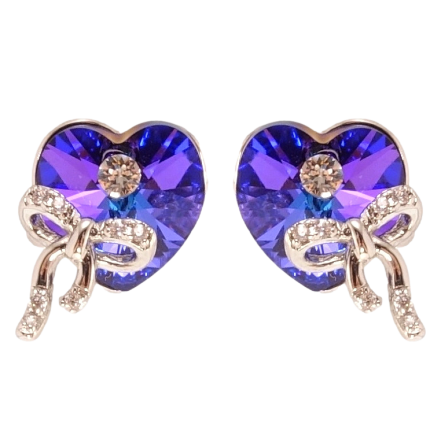 Серьги Xuping цвет Родий с кристаллами Swarovski пусеты Сердечки Majestic Blue с бантами фото №1 Серьги Xuping цвет Родий с кристаллами Swarovski пусеты Сердечки Majestic Blue с бантами фото №1
