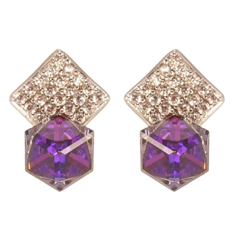 Сережки Xuping колір Родій з кристалами Swarovski пусети Ромби інкрустація кристалами з кубиками Purple Velvet фото №1 Сережки Xuping колір Родій з кристалами Swarovski пусети Ромби інкрустація кристалами з кубиками Purple Velvet фото №1