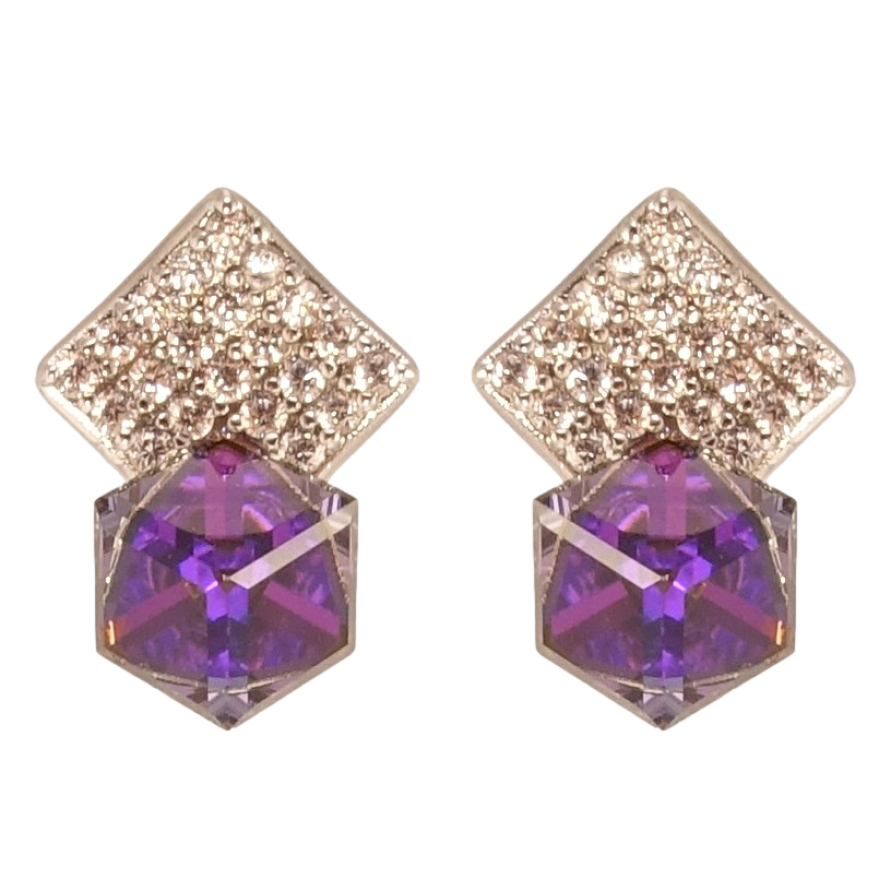Серьги Xuping цвет Родий с кристаллами Swarovski пусеты Ромбы инкрустация кристаллами с кубиками Purple фото №1 Серьги Xuping цвет Родий с кристаллами Swarovski пусеты Ромбы инкрустация кристаллами с кубиками Purple фото №1