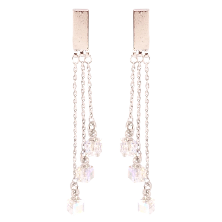 Серьги Xuping цвет Родий с кристаллами Swarovski пусеты Декоративные подвески с кубиками АВ фото №1