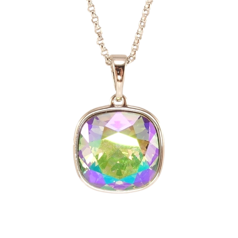 Кулон Xuping колір Родій з кр-ми Swarovski на ланцюжку Кристал Peridot Shimmer, 14х14мм довжина 40-45см х 1мм фото №1 Кулон Xuping колір Родій з кр-ми Swarovski на ланцюжку Кристал Peridot Shimmer, 14х14мм довжина 40-45см х 1мм фото №1