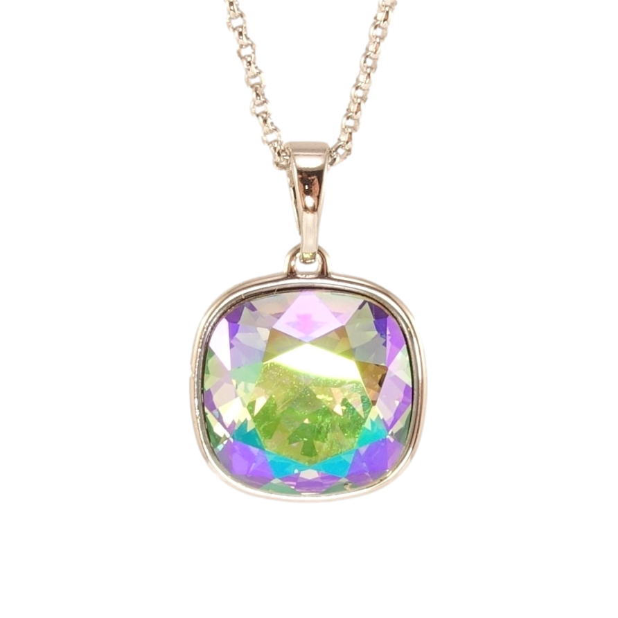 Кулон Xuping колір Родій з кр-ми Swarovski на ланцюжку Кристал Peridot Shimmer, 14х14мм довжина 40-45см х 1мм фото №1 Кулон Xuping колір Родій з кр-ми Swarovski на ланцюжку Кристал Peridot Shimmer, 14х14мм довжина 40-45см х 1мм фото №1