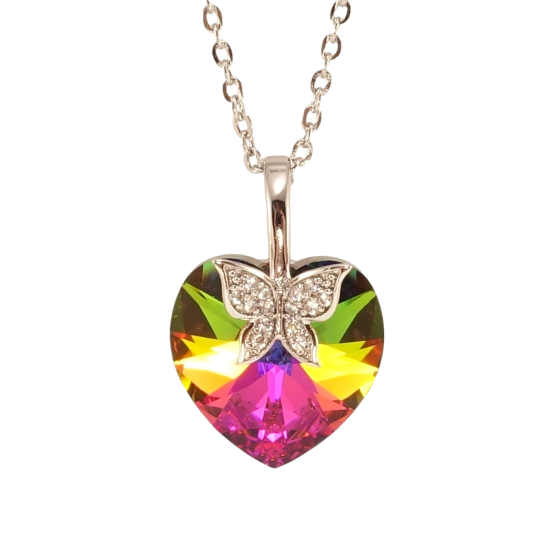 Кулон Xuping колір Родій з кр-ми Swarovski на ланцюжку Кристальне серце Vitrail Medium довжина 40-45см х 2мм фото №1