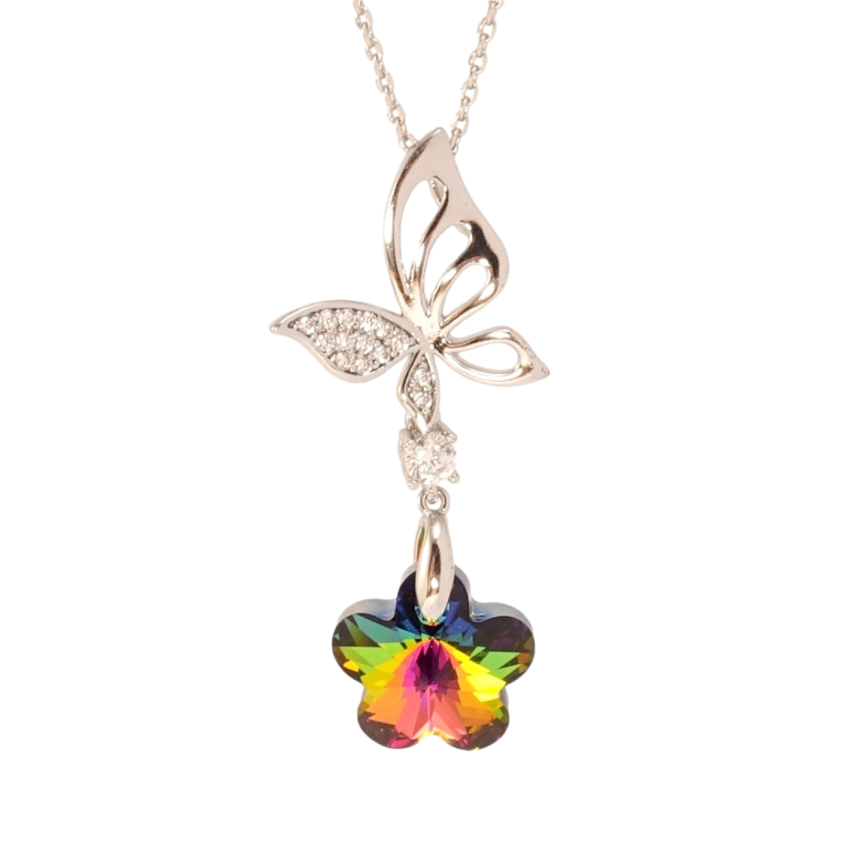 Кулон Xuping цвет Родий с кр-ми Swarovski на цепочке Бабочка с цветочком Vitrail Medium длина 40-45см х 1мм фото №1