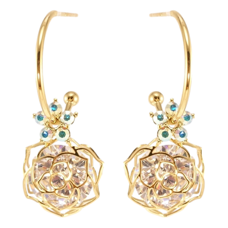 Серьги Xuping цвет 14K с кристаллами Swarovski пусеты Цветочки с кристаллами АВ на дугах фото №1